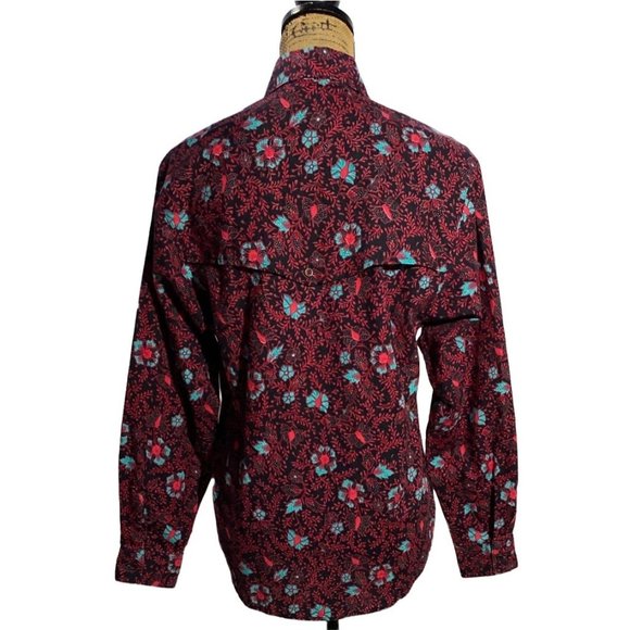 Frontier Series M Button Down Shirt Western Black Red Orange Turquoise Dolman Sl - Picture 5 of 10